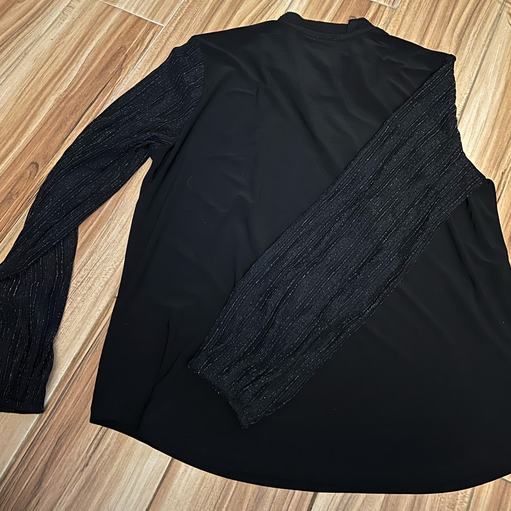 NWT Black Blouse w/ Sheer and Sparky Sleeves - Picture 4 of 4